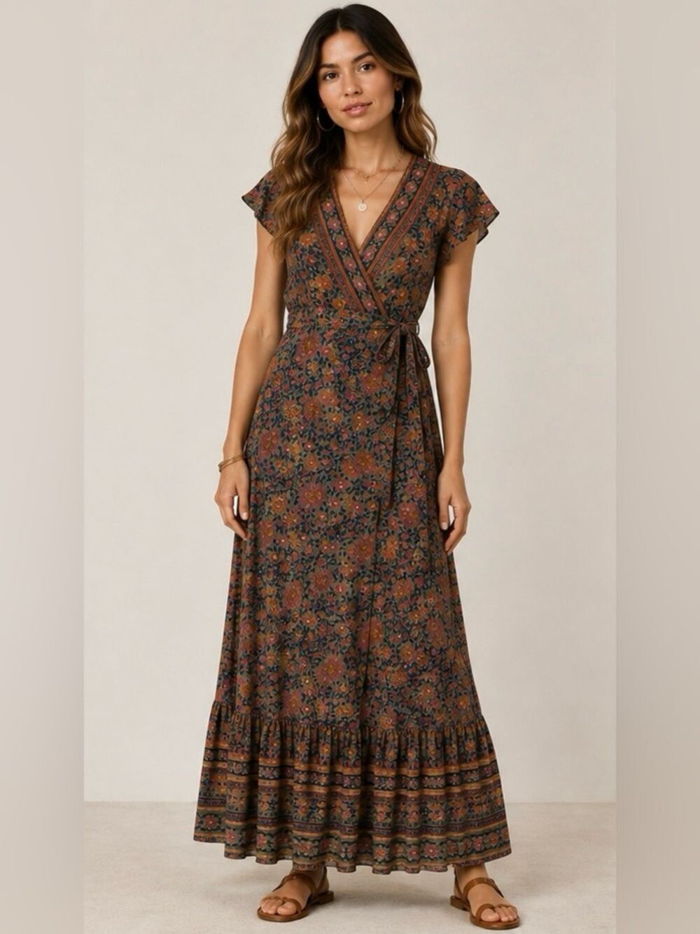 Zessica Floral Wrap Maxi Dress. Size S
